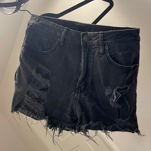 Just USA Women’s Distressed Black Denim High Waisted Shorts